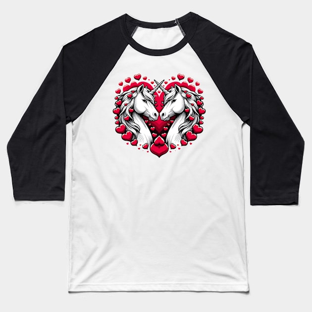 Unicorn Love Heart T-Shirt, Valentine's Day Unisex Tee, Magical Horse Graphic Shirt, Couple Romance Top, Fantasy Apparel Baseball T-Shirt by Cat In Orbit ®